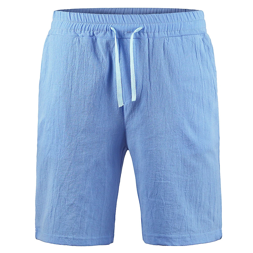 KB New Men's Cotton Linen Shorts Pants Male Summer Breathable Solid Color Linen Trousers Fitness Streetwear S-3XL