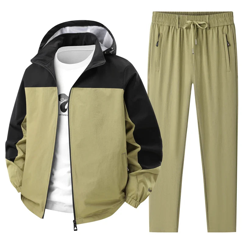 Men Spring Autumn Sport Set Comfortable Breathable Detachable Hooded Jacket Pant Set Training Morning Fitness Running Sport Suit