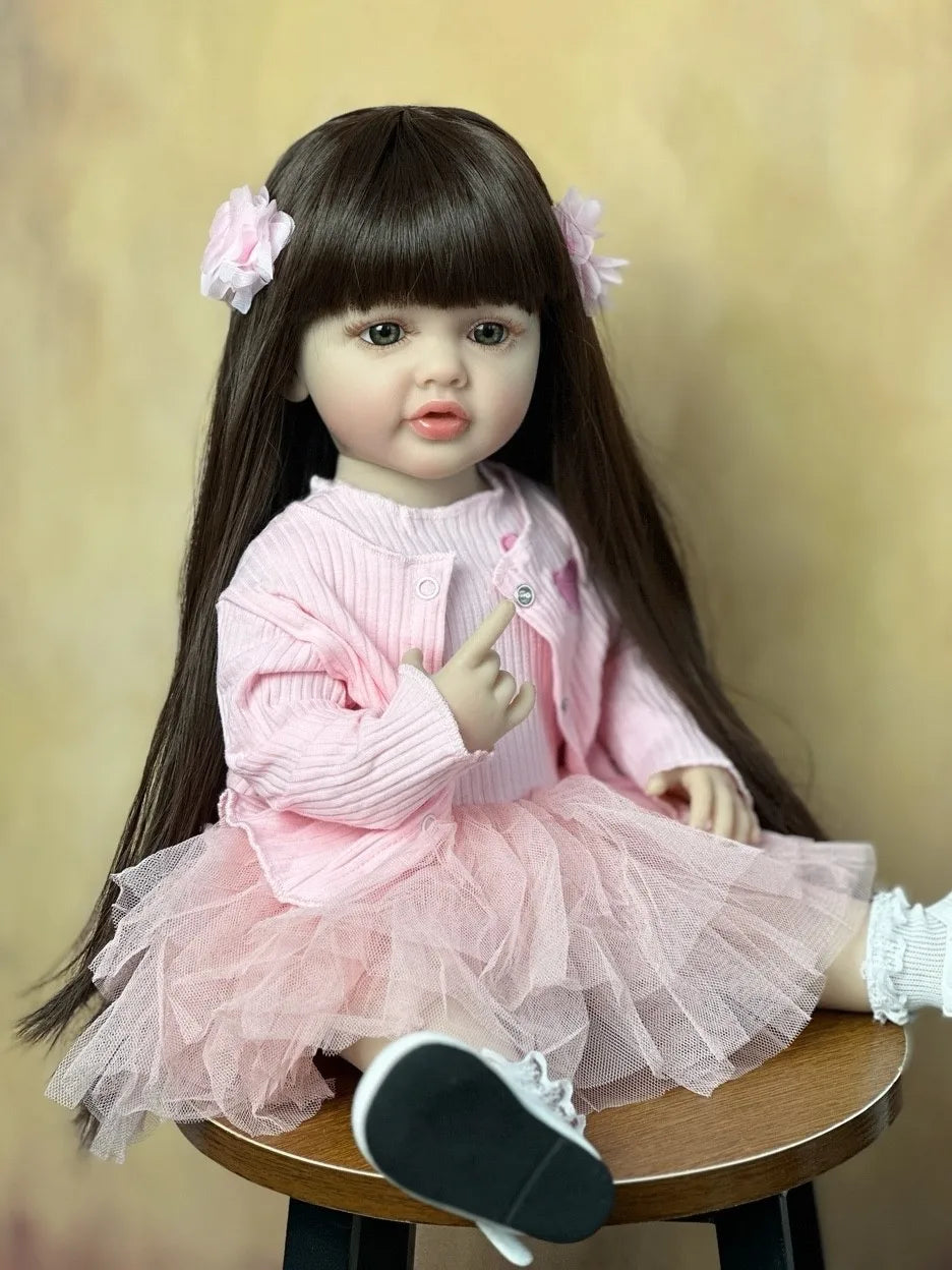 BZDOLL 55CM 22Inch Can Stand Reborn Baby Lifelike Girl Doll Full Soft Silicone Body Princess Toddler Bebe Birthday Gift