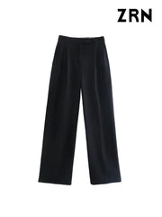 Women Fashion With Darts Front Pockets Wide Leg Pants Vintage High Waist Trousers