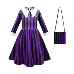 Wednesday Addams Costume For Girl Dress Halloween Merlina Child Striped