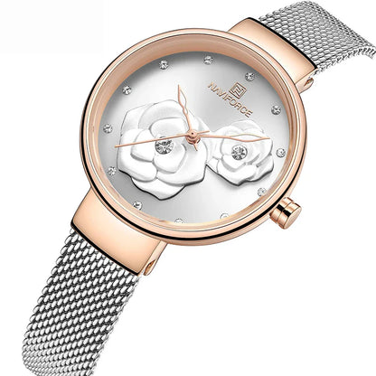 Women Watch NAVIFORCE Top Luxury Brand Steel Mesh Waterproof Ladies Watches Flower Quartz Female Wristwatch Charming Girl Clock