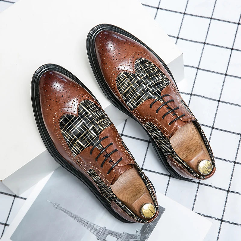 Designer Brogue Shoes for Men Mixed Colors Leather Handmade Men's Business Shoes Formal Derby Dress Shoes Wedding Party Flats