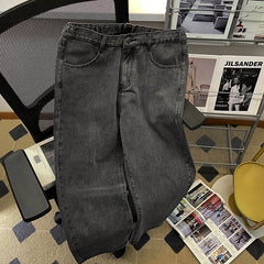 Men Baggy Jeans Korean Fashion Elastic Waist Classic Style Denim Ankle-Length Pants