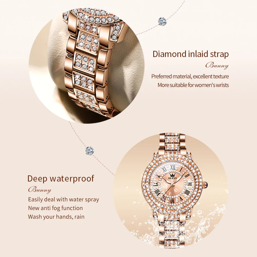 OLEVS 9943 Luxury Elegant Women's Watches Full Diamond Dial Waterproof Fashion Quartz Watch for Ladies Original Authentication