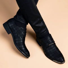 Fashion Mens Leather Concise Shoes Men's Business Dress Pointy Plaid Black Shoes