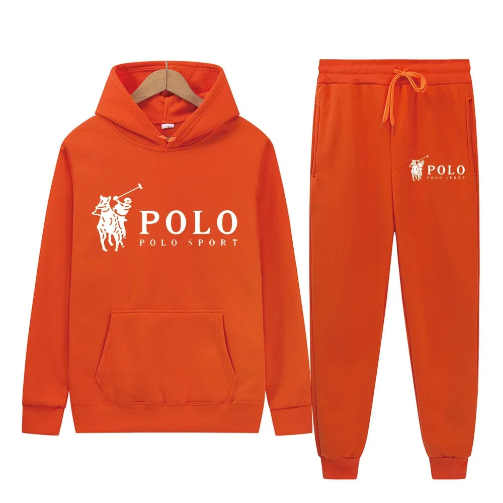 Winter and autumn fleece thickened hooded pullover sweater jacket for men, casual sports outfit, two-piece set for men