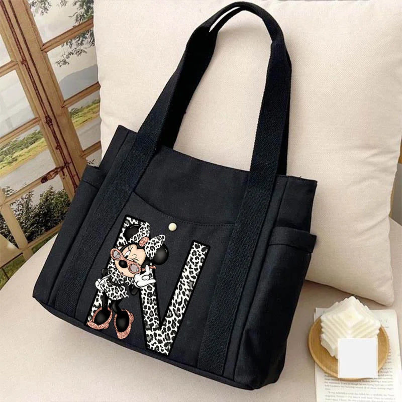 Cute Minnie Mouse Women's Bags Disney A-Z 26 English Letters Shoulder Bag