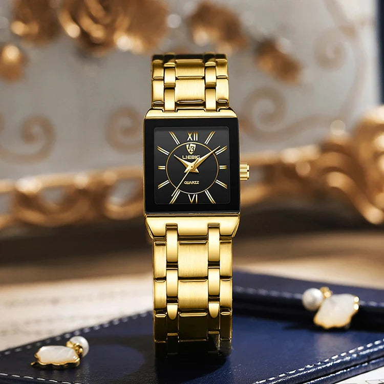 LiEBIG Luxury Golden Quartz Wristwatches For Female Girl Male Fashion 30m Waterproof Women Ladies Mens Watches Relogio Feminino