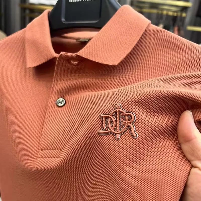 Premium 100% cotton men's short sleeve polo shirt luxury fashion brand letter embossed summer new business casual lapel T-shirt