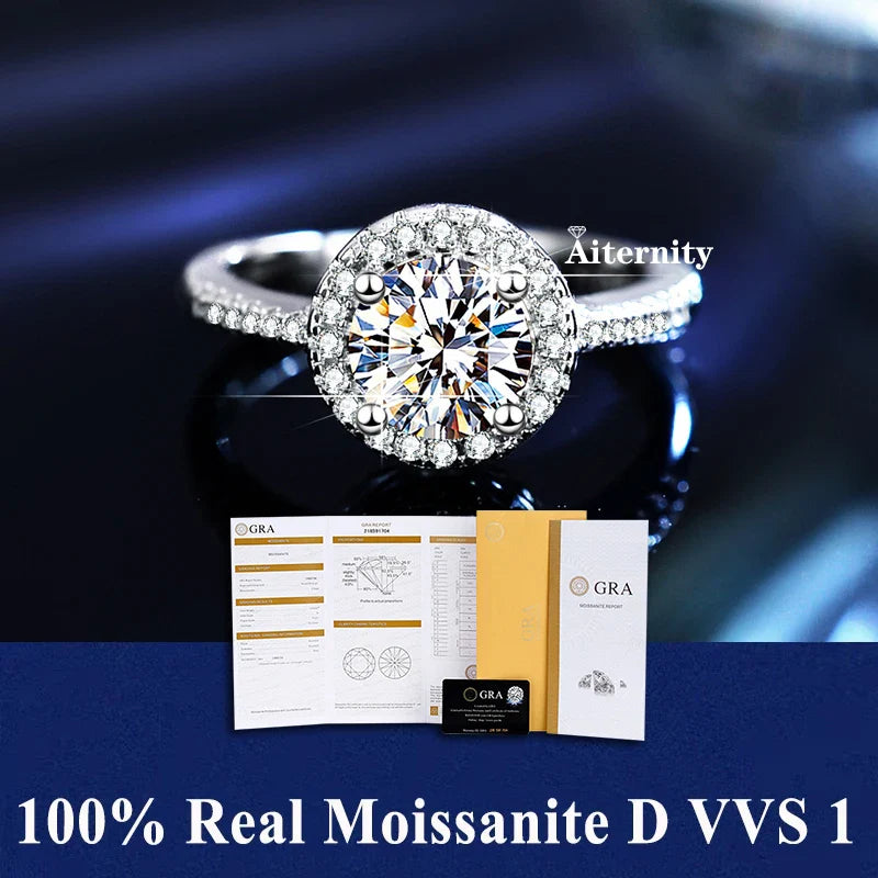 NEW 100% Real Moissanite Ring D VVS1 Pass Diamond Test Pen Adjustable Size S925 Sliver GRA Certificate Wedding Rings for Women