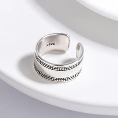 925 Sterling Silver Smooth Surface Adjustable Rings For Women Vintage Female