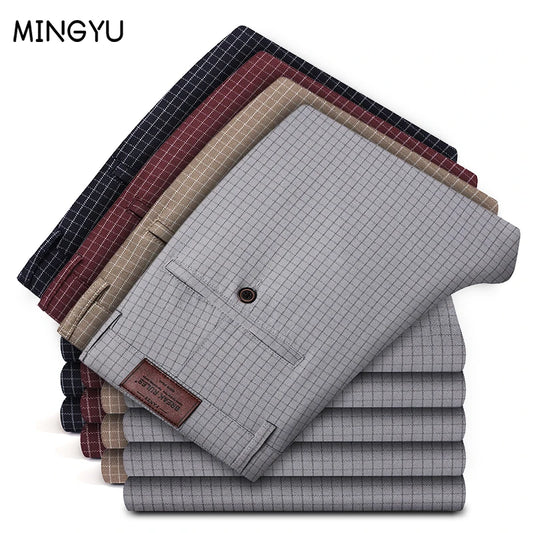 Plaid Casual Business Trousers Men Fashion Stretch Suit Brand Straight Slim Korea