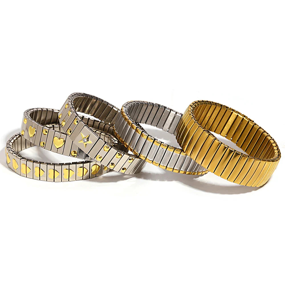 Freetry 18K Gold Plated Stainless Steel Adjustable Bracelet Fashion Elastic Metal Bracelet Trendy Jewelry Accessories Official