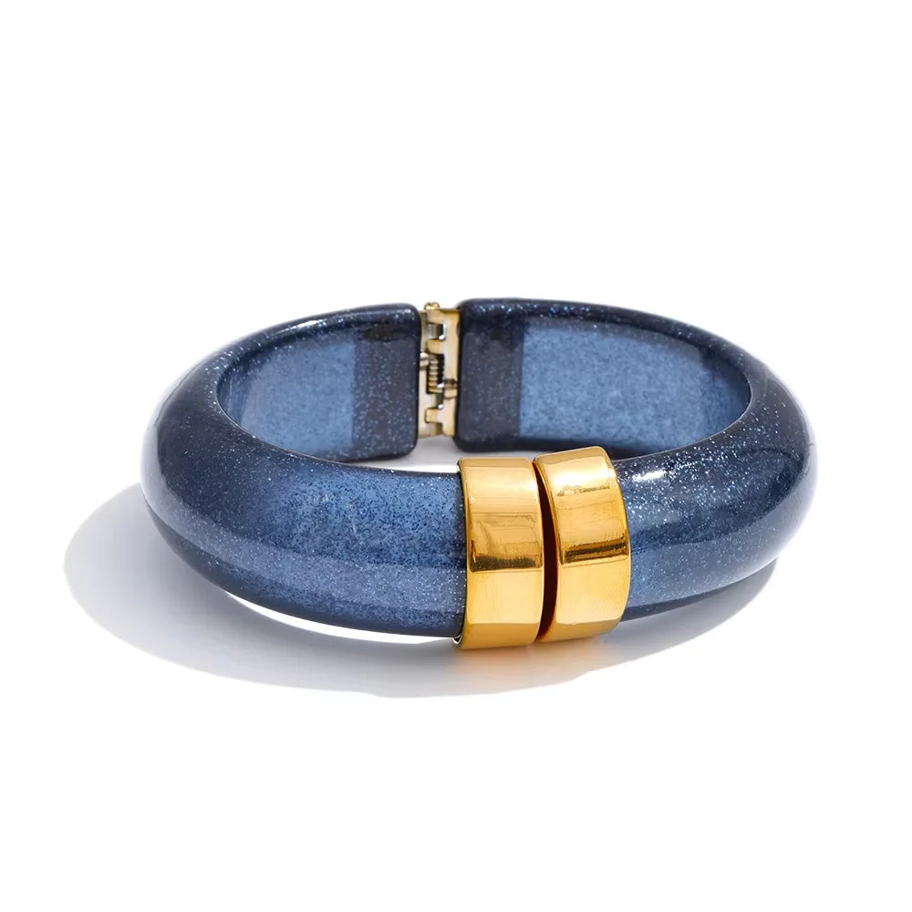 Yhpup 66mm Green Pink Brown Purple Acrylic Thick Bracelet Bangle for Women Stainless Steel Arrivals 2025 Wrist Jewelry Gift