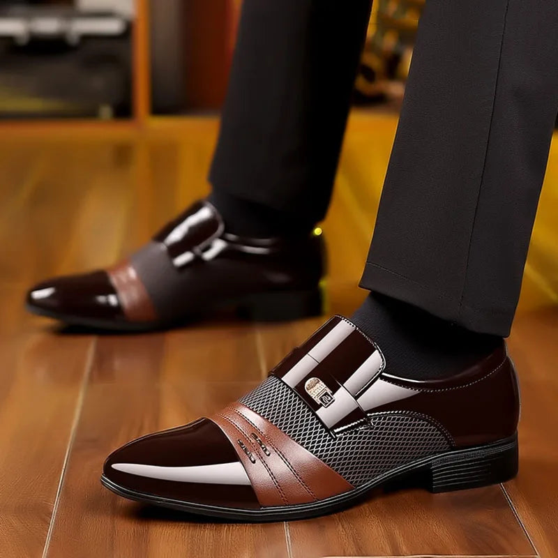 Classic Business Dress Men Shoes Formal Slip On Dress Shoes Mens Oxfords Footwear Elegent Leather Shoes For Men Loafers Wine Red