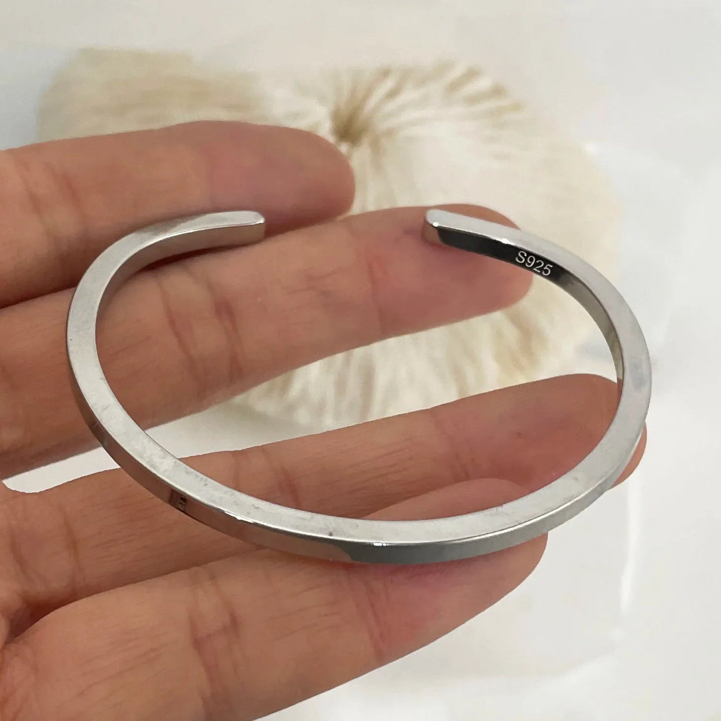 100% Solid 925 Sterling Silver Metal Bracelet for Women Men Vintage Handmade Simple Birthday Gift S-B451