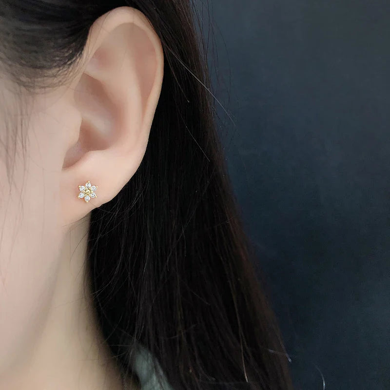 WANTME 925 Sterling Silver Fashion Korean Petal Screw Bead Stud Earrings for Women Charm Ear Bone Piercing Jewelry Accessories