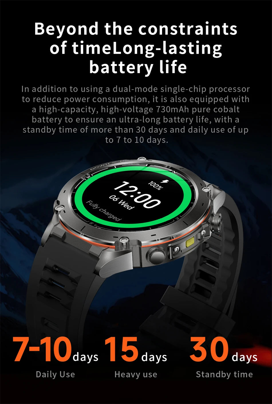 New Men Outdoors Sports Military GPS SmartWatch 10ATM Waterproof 730mAh High Battery Compass NFC HD Call For Android IOS Watch