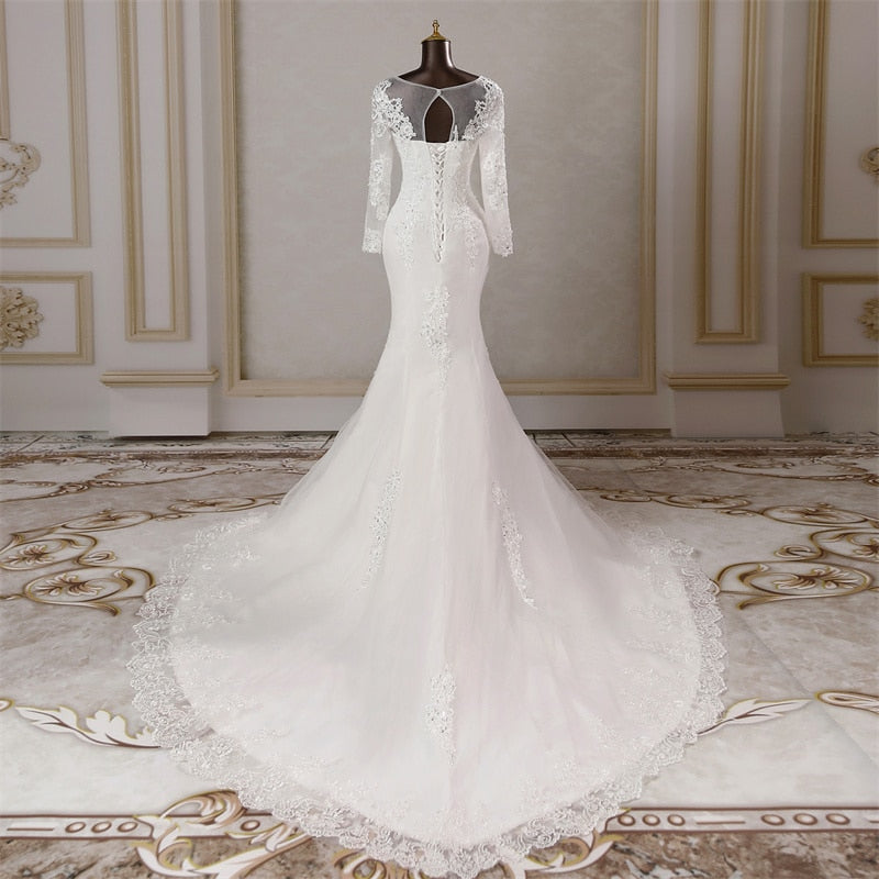 White Bridesmaid Dresses: Elegant long sleeves applique mermaid Wedding dresses