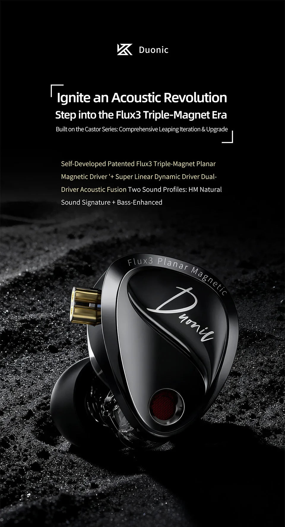 KZ Duonic HIFI IEMs Triple-Magnetic Planar Driver 4-Tuning Wired Earphones with HD Dual Mic For castor pro