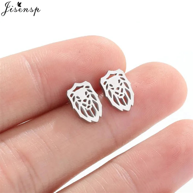 Mini Stainless Steel Earings Fashion Jewelry Cute Heart Music Leaf Bunny Sun Stud Earrings for Women Lion Ear Studs Pendientes