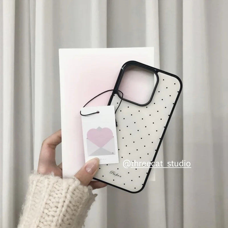 Korean Ins Sweet Girl Black Wave Dot Creative Cute Gentle Phone Case For iPhone 17 Air 16 15 14 13 12 11 Pro Max Plus Y2K Cover