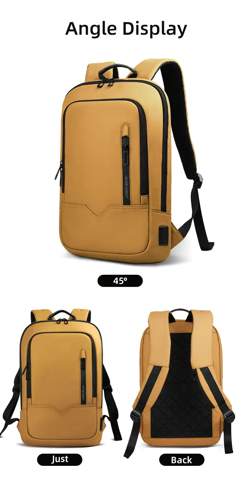 Heroic Knight Thin Male Work Backpack Multifunctional Fashion 15.6 In Laptop Backpack Casual Waterproof Business Travel Daypack