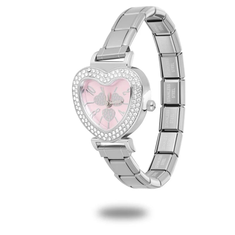 High Quality Fashion DIY 9MM Width Italian Elastic Charm Stainless Heart Shape Watch Bracelet Bangle for Friend Birthday Jewelry