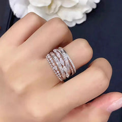 Huitan Gorgeous Trendy Wide Ring Women Fashion Multi Layer Design Brilliant Zirconia