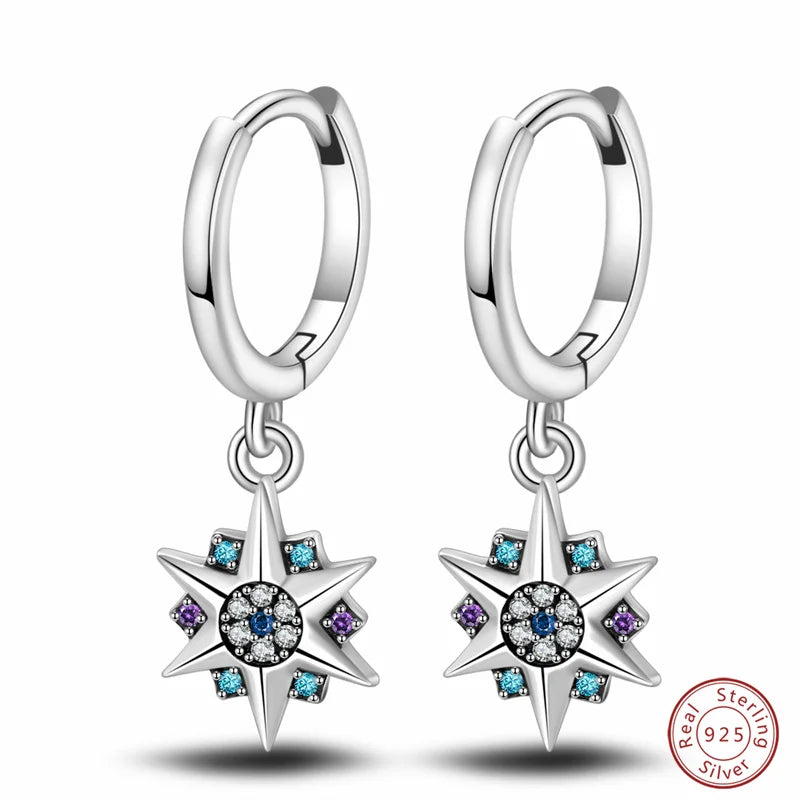 New in 925 Silver Romantic Feather Moon Stars Dream Catcher Earrings For Women Trending Fashion Jewelry Creative Birthday Gifts