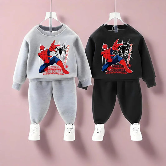 DISNEY Fall Anime Spiderman Boys Long Sleeve Hoodies Sets Children's Pullover and Trousers Two Piece Suit Kids Casual Sweatsuit