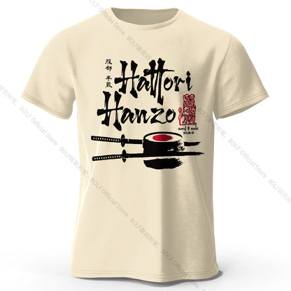 Men's Hattori Hanzo Printed T-Shirt 100% Cotton Oversized Ninja Graphic Tees for Women Summer Tops Samurai Streetwear