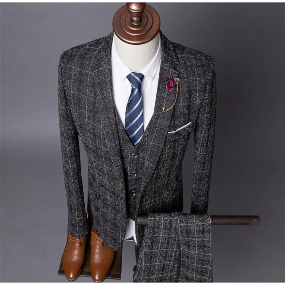 Tuxedo for Mens: Blazers Jacket Pants Vest 3 Pieces Set Coat men's Gentleman Elegant