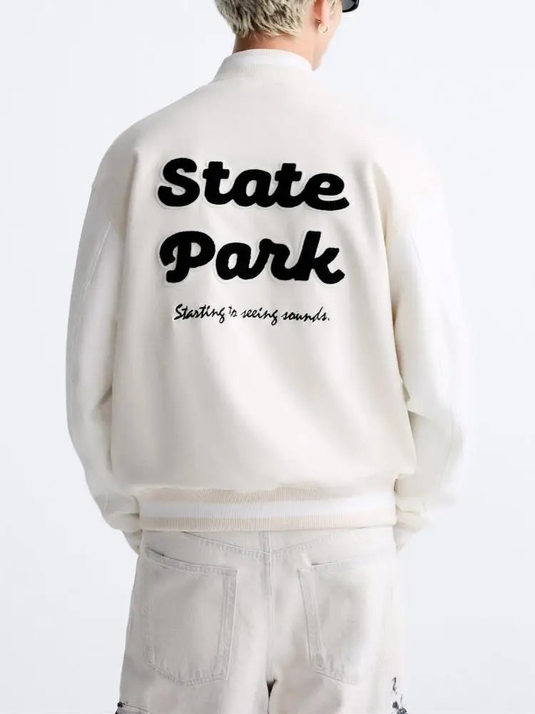 Baseball Jacket Solid Color Towel Embroidered Academy Style Aviator Jacket For Men