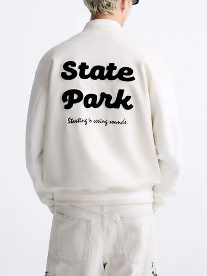 Baseball Jacket Solid Color Towel Embroidered Academy Style Aviator Jacket For Men