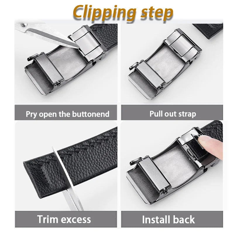 Leather belt men High Quality Genuine Leather Belts, Automatic Buckle Belt, Adjustable No Hole Belt Jeans Belt for Men