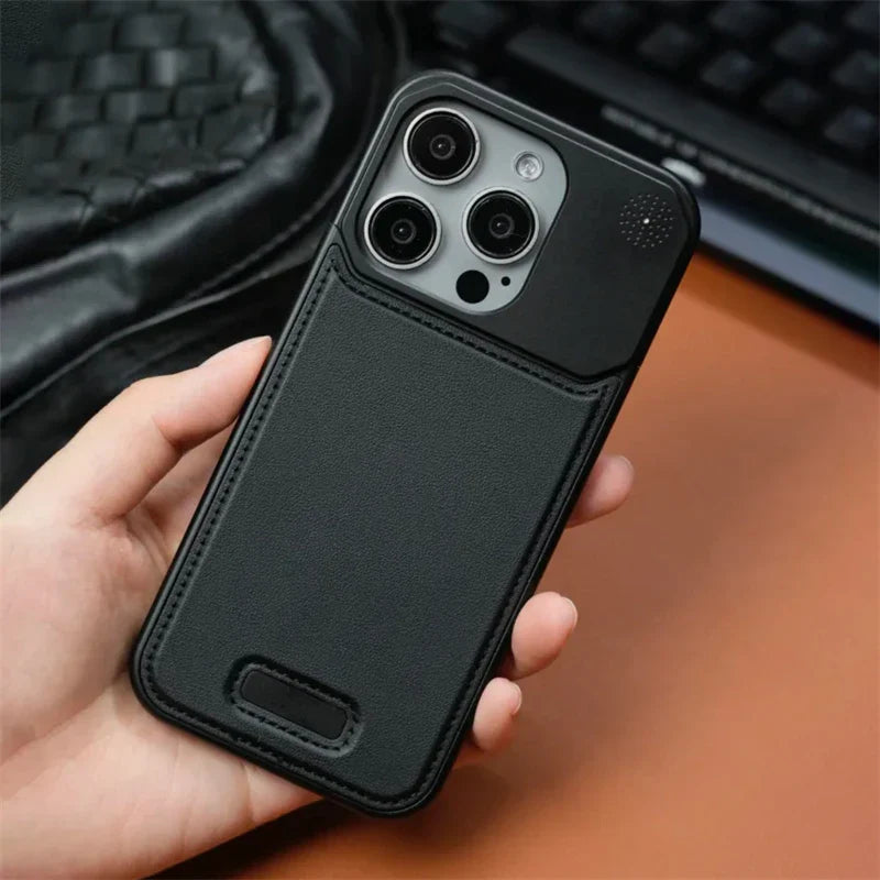 Aluminum Alloy Leather Magnetic Phone Case For iPhone 17 Air 16 15 14 Pro Max Wireless Charging Metal Frameless Shockproof Cover