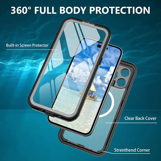 Waterproof for iPhone 17 16 15 14 Pro Max Air Case Compatible Magsafe Case Magnetic Magnet Full Protection Case with Lanyard