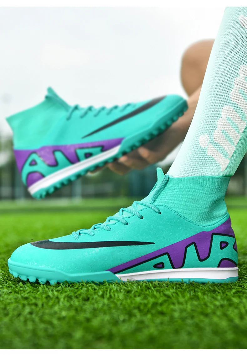 Men Soccer Cleats High Ankle Football Boots TF/FG Training Outdoor Long Spikes