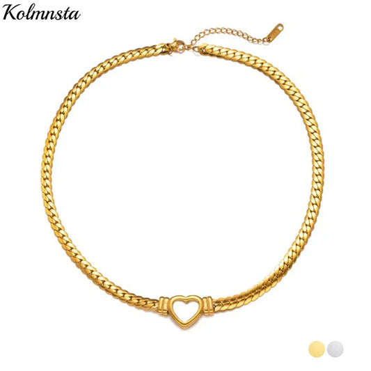 Fashion Cuban Link Heart Chain Necklace For Women Gold Plated Stainless