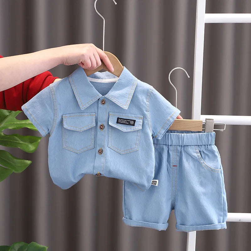 New Summer Baby Boys Clothes Suit Children Outfits Fashion Solid Shirt Shorts 2Pcs/Sets Toddler Casual Costume Kids Tracksuits