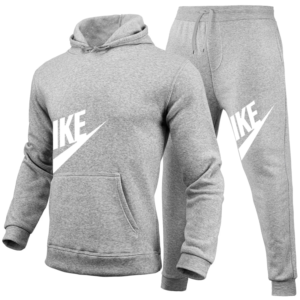 Men's Autumn and Winter Pattern Casual Two-Piece Set Hooded Sweatshirt and Pants with Pockets Regular Fit Outdoor Sport Suit