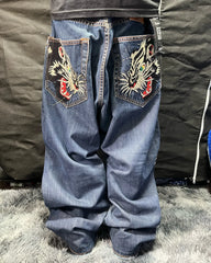 Streetwear Jeans Y2K Harajuku Hip Hop Rock Graphic Print Retro Blue Baggy Jeans