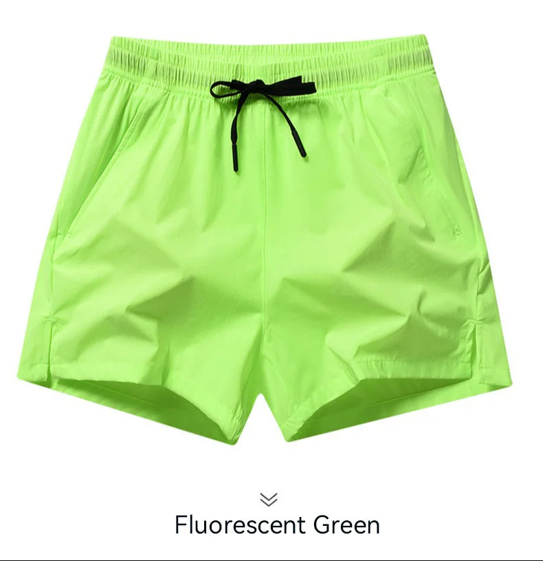 1pcs Summer Men Ice Silk Shorts Quick Drying Running Gym Pants Homme Surf Ventilate Drawstring Casual Outdoor Sport Couple Short