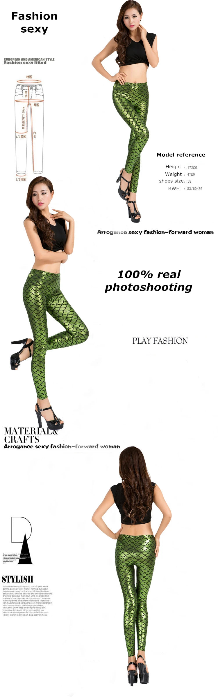 Fashion Shining Mermaid Fish Scale Leggings Women Silky Sparkling Simulated Leather