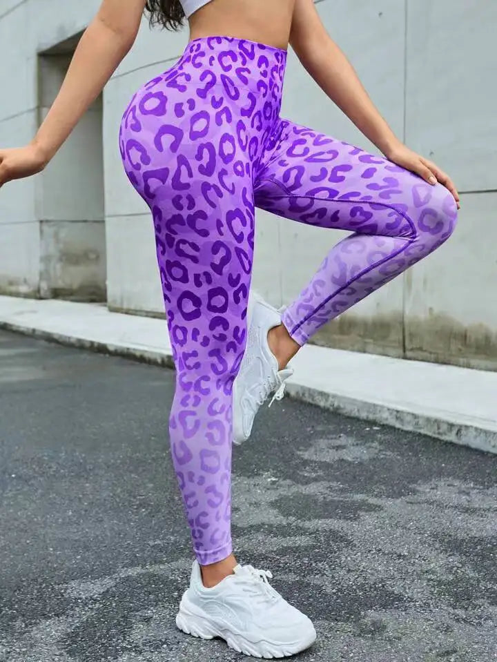Leopard Print Seamless Leggings Fitness Women High Waist Yoga Pants Scrunch