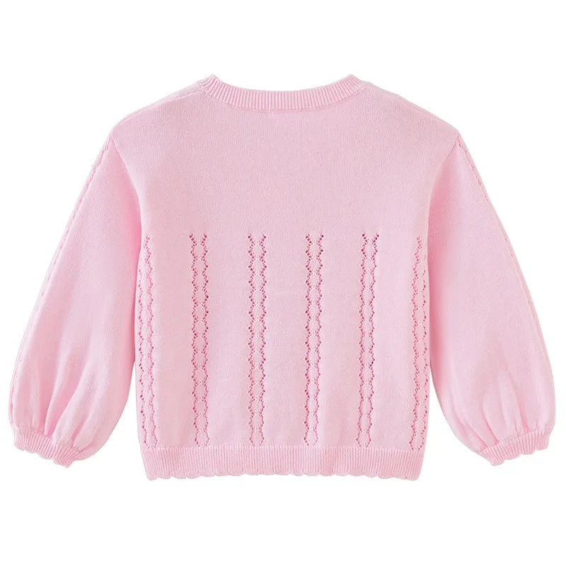 Cute Bow Purple Embroidery Jacket Girls Cardigan V-neck Sweater Pink Coat