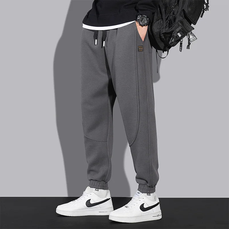 Velvet Men's Casual Pants Patchwork Drawstring Streetwear Sport