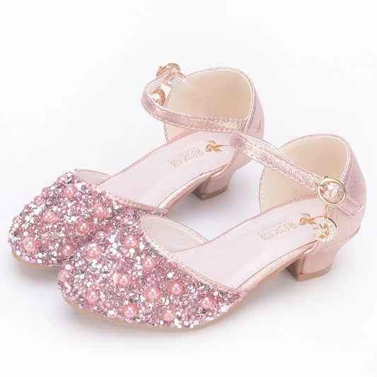 Girls Glitter Sandals Children's High Heels Shoes Kids Performance Crystal Sandals Baby